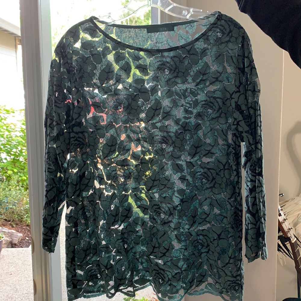 Cutloose sheer blue green floral top